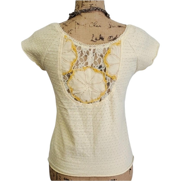 Free People Cream/Yellow Lace Embroidered Top, Size Medium - Picture 5 of 12